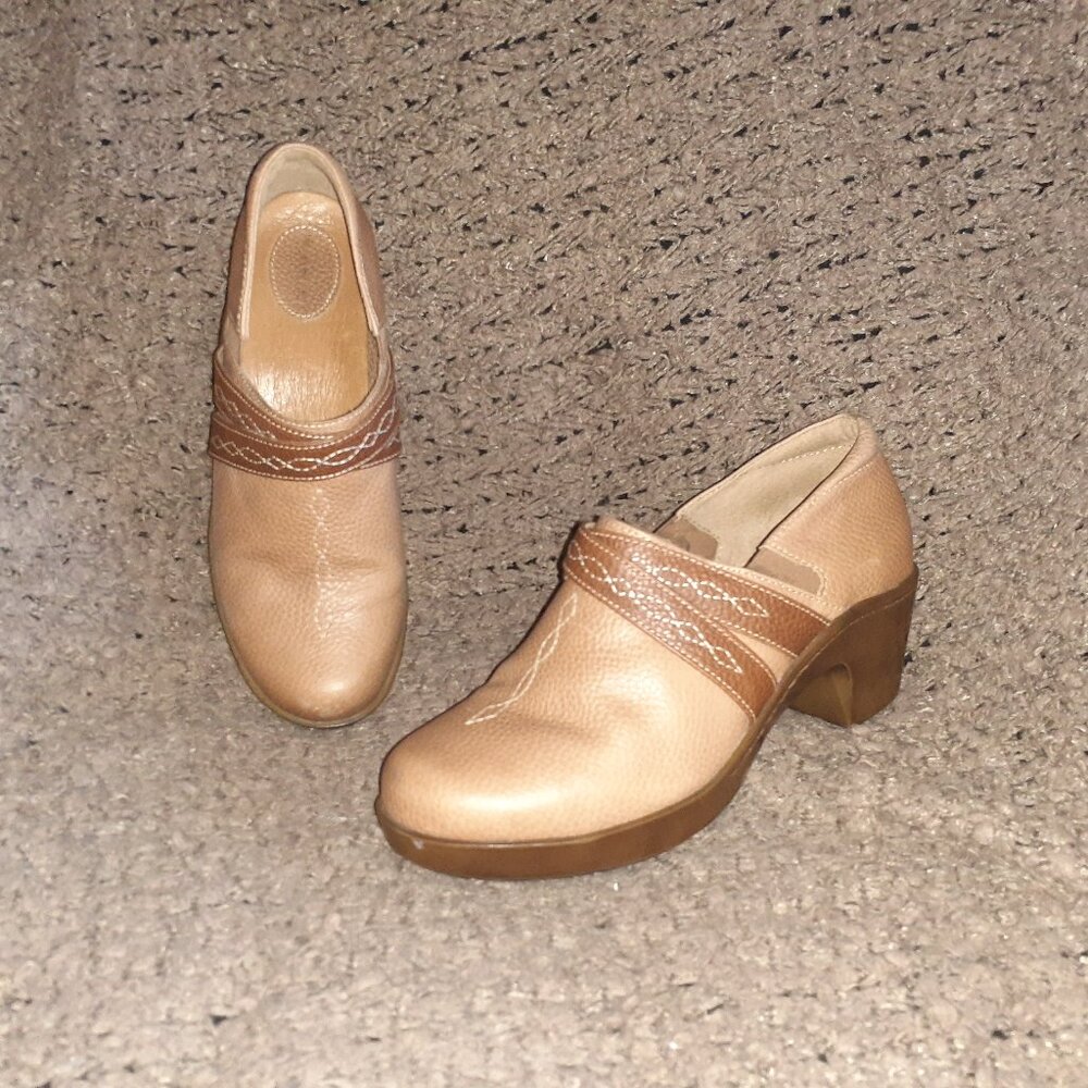 ARIAT-Tan/Brown-Dbl Strap Western Clogs-Leather-Sz 8M-Near Mint